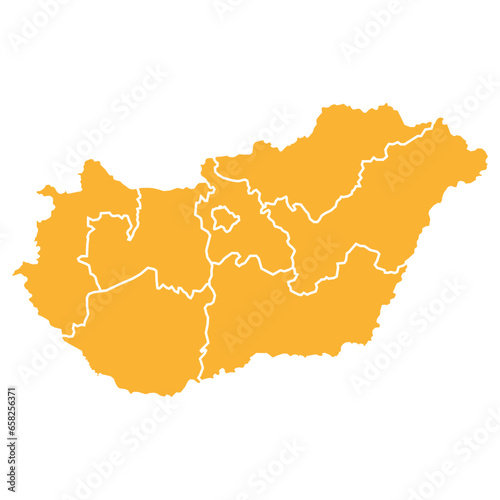 Silhouette and colored (orange) hungary map