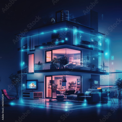 3d Building Floor Plan.engineer works  designing architecture plans with futuristic technology. Architect working in blueprints whit innovative technology design.Hologram
