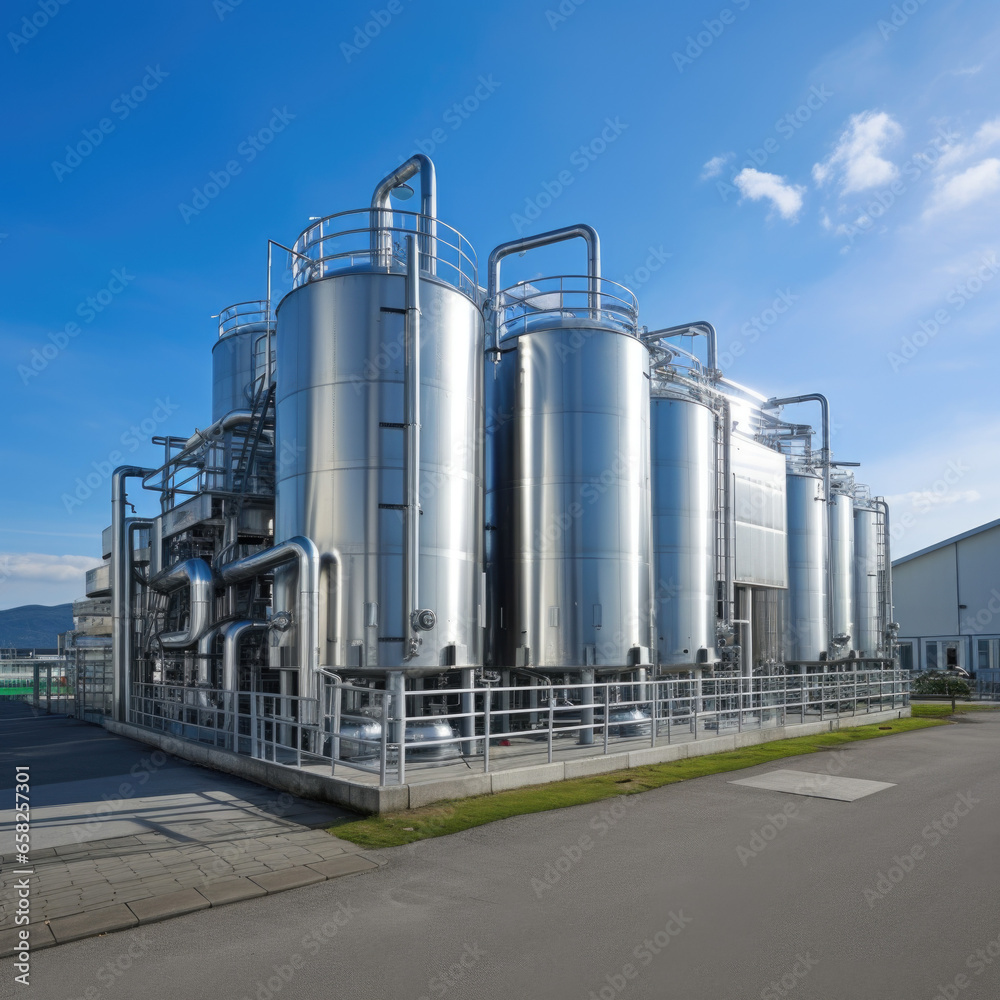 Modern wine factory with large shine tanks for the fermentation Modern wine factory with large shine tanks for the fermentation