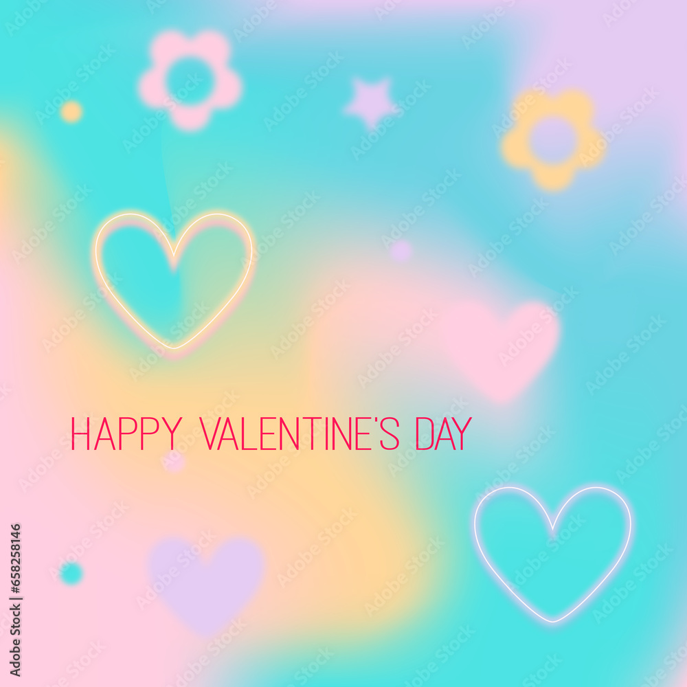 Modern design templates of Valentines day and Love card, banner, poster. Happy valentine day. Blur hearts and flowers. Trendy minimalist aesthetic with gradients and typography, y2k backgrounds. Sky