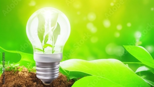Bright Eco-Friendly Lighting Equipment with Yellow Light Bulb and Green Foliage