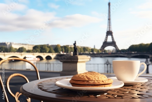 Coffee and Croissant in Paris with Eiffel Tower View