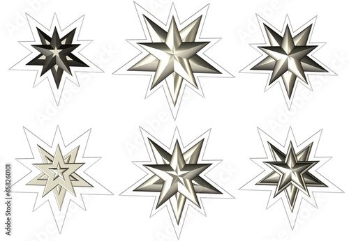 silver shiny five pointed stars sticker set1 photo