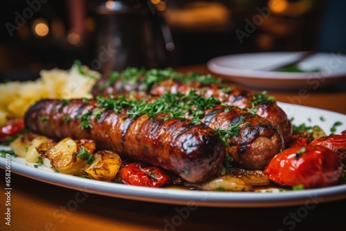 Plated Authentic Bratwurst Sausage