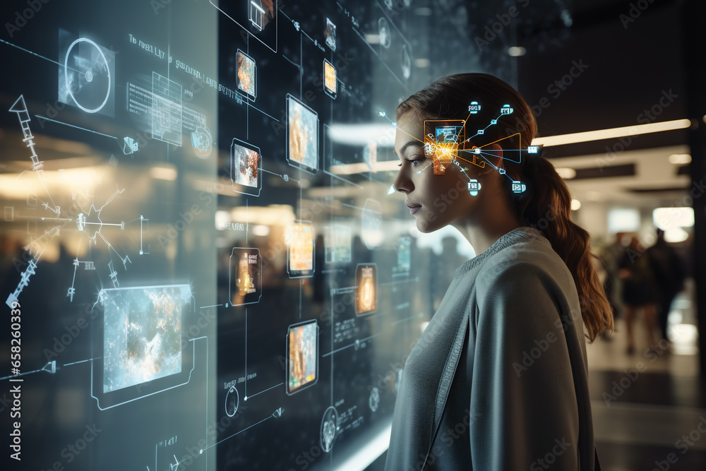 IT Engineer is in Working Data Center, Explaining Things, People and artificial intelligence in action. AI analyzes data and makes decisions. IT Engineer is in Working Data Center, Explaining Things, People and artificial intelligence in action. AI analyzes data and makes decisions.