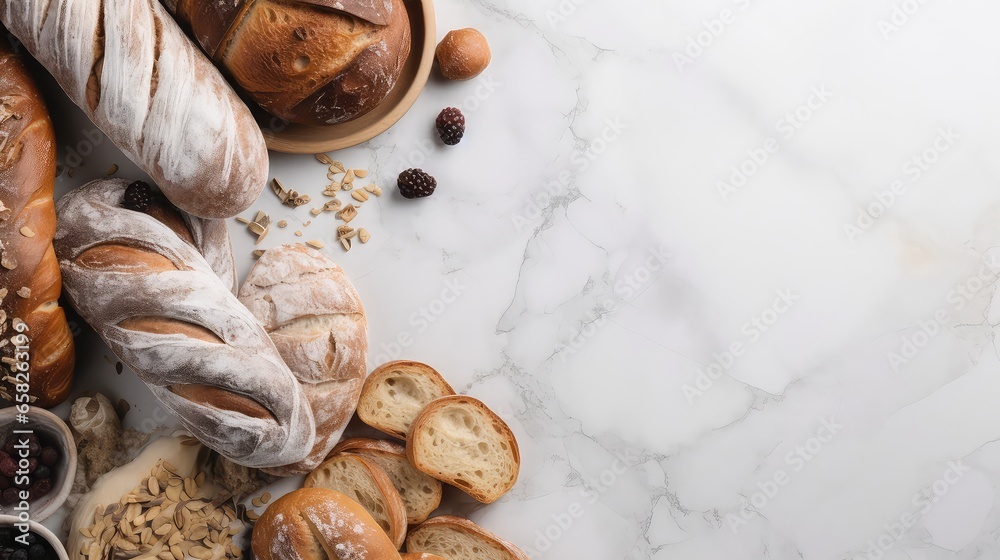 Bread on white marble table Bread on white marble table