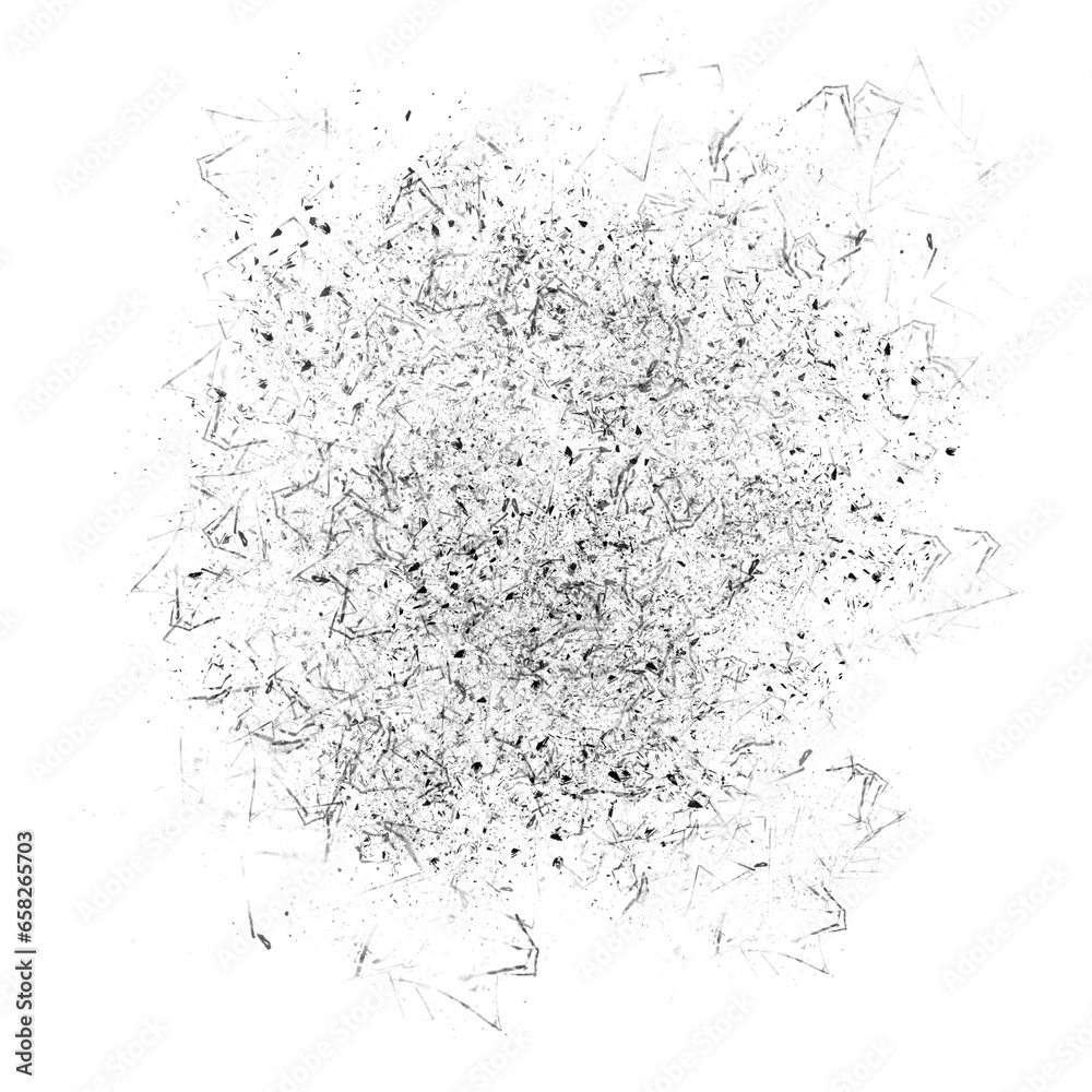 Pieces of destructed Shattered glass. Royalty high-quality free stock PNG image of broken glass with sharp pieces. Break glass white and black overlay grunge texture abstract on transparent background