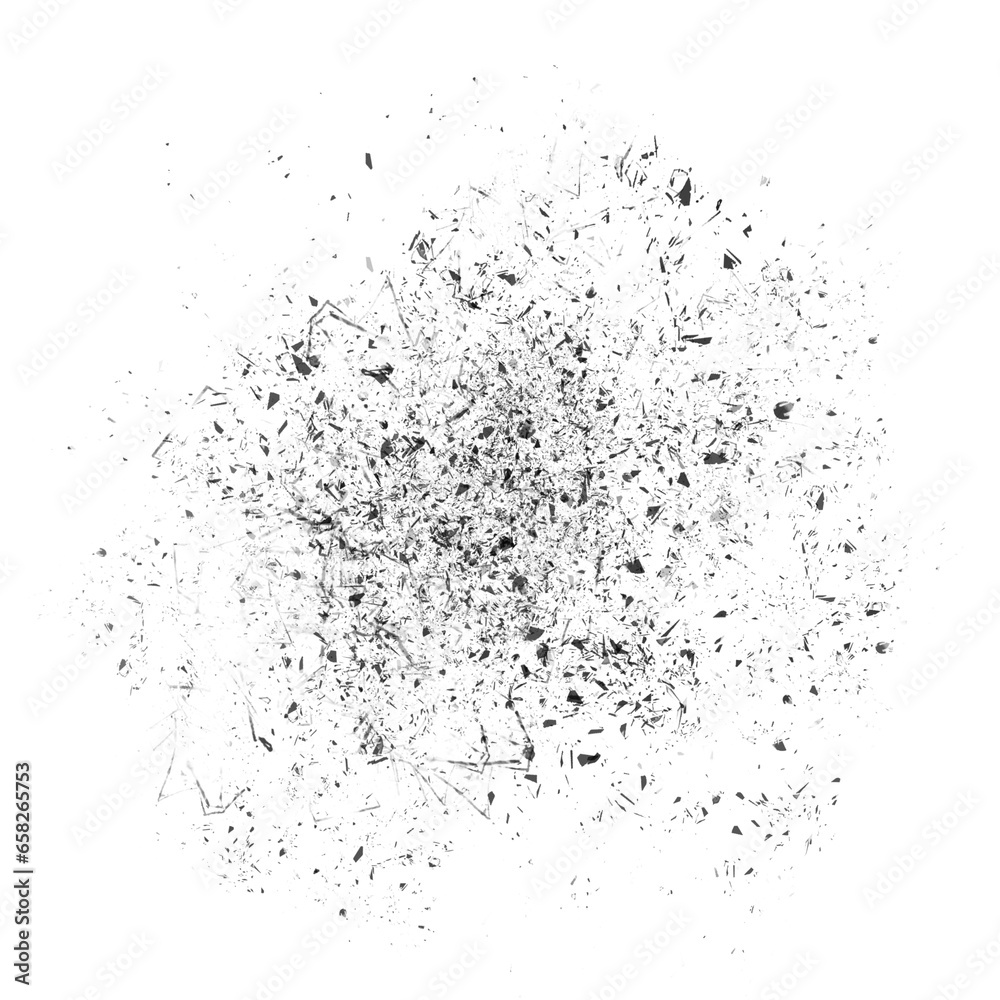 Pieces of destructed Shattered glass. Royalty high-quality free stock PNG image of broken glass with sharp pieces. Break glass white and black overlay grunge texture abstract on transparent background