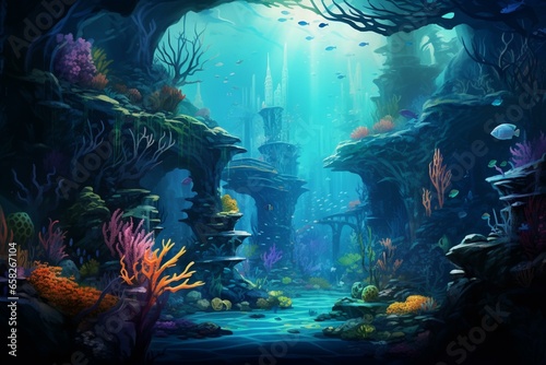 Underwater ocean scene. Generative AI © Fleur