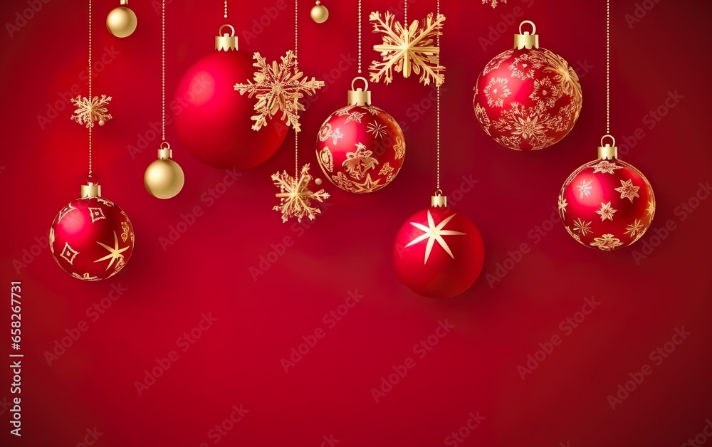 Christmas and New Year decor ball design. 3D red realistic. AI, Generative AI Christmas and New Year decor ball design. 3D red realistic. AI, Generative AI