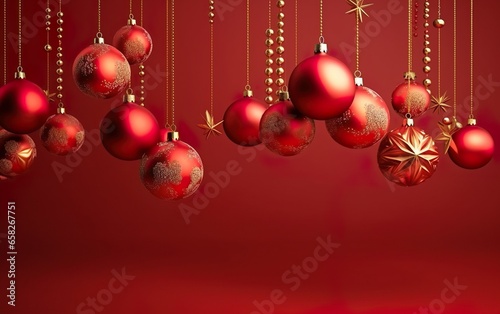 Christmas and New Year decor ball design. 3D red realistic. AI  Generative AI
