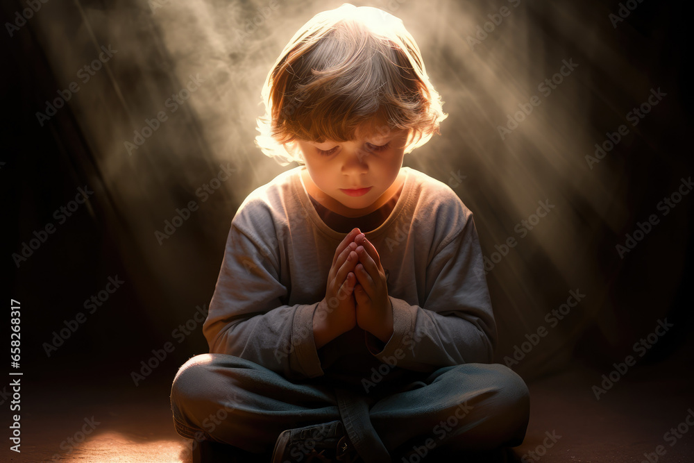 Child kneeling in prayer to god Stock Illustration | Adobe Stock