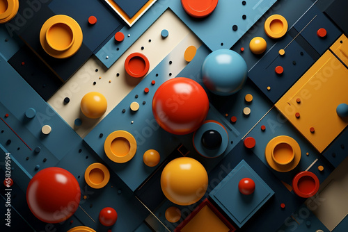 Graphics background, A Playful and Dynamic Abstract Art Piece Fusing Bold Geometric Elements and Lively Curves in Striking Orange Hues.