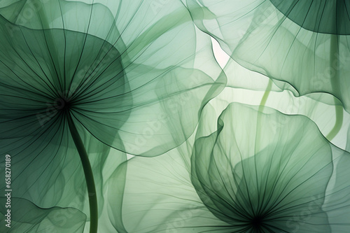 Vibrant green fabric illustrating delicate lotus leaf patterns, creating a soothing and lively wallpaper design, ideal for a fresh and tranquil ambiance.