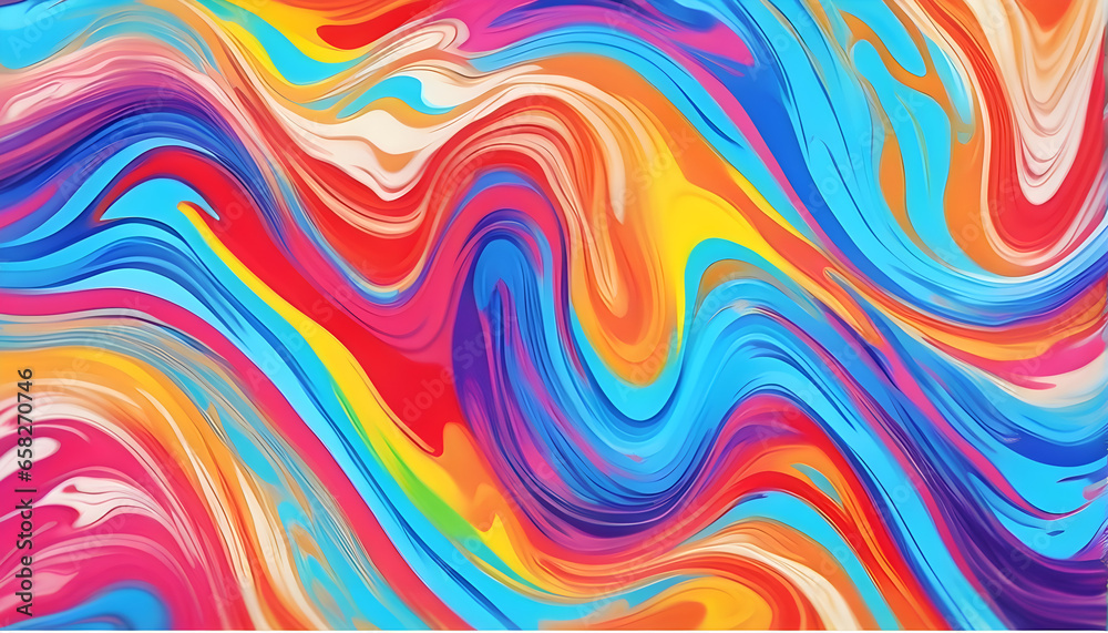 Abstract marbled acrylic paint ink painted waves painting texture colorful background banner - Bold colors, rainbow color swirls wave white