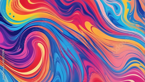 Abstract marbled acrylic paint ink painted waves painting texture colorful background banner - Bold colors, rainbow color swirls wave white