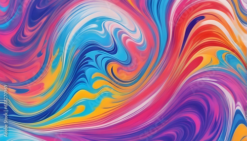 Abstract marbled acrylic paint ink painted waves painting texture colorful background banner - Bold colors, rainbow color swirls wave white © Peter