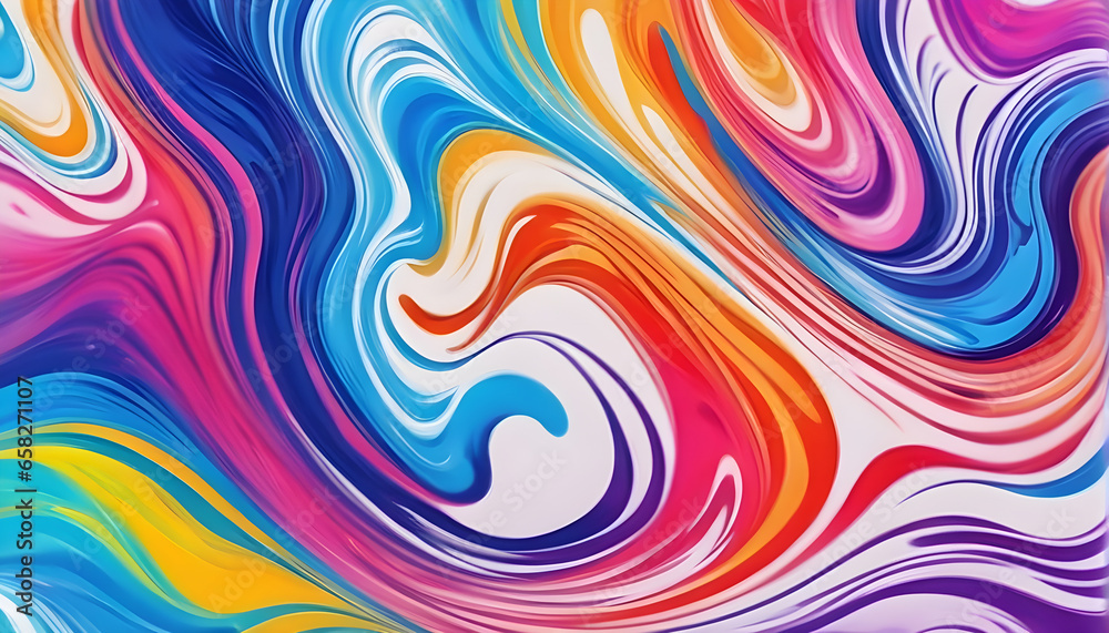 Abstract marbled acrylic paint ink painted waves painting texture colorful background banner - Bold colors, rainbow color swirls wave white