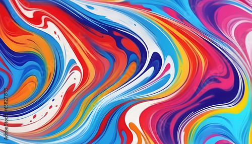 Abstract marbled acrylic paint ink painted waves painting texture colorful background banner - Bold colors, rainbow color swirls wave white photo