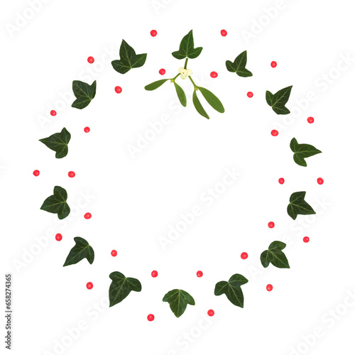 Wallpaper Mural Christmas winter holly berry mistletoe and ivy leaf wreath abstract on white background. Traditional flora for greeting card, logo, card, label, invitation, menu, gift tag. Torontodigital.ca