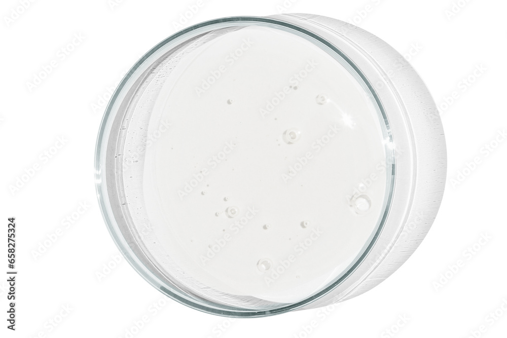 Petri dish isolated on empty background. A smear of a transparent gel, serum in a Petri dish. Petri dish isolated on empty background. A smear of a transparent gel, serum in a Petri dish.
