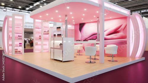 A commercial stand in an exhibition hall or a large professional salon ready to receive brands and advertisements