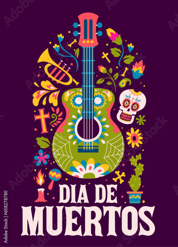 Dia De Los Muertos Holiday Poster with Guitar