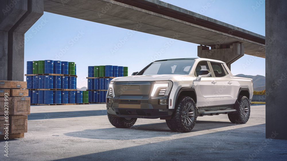 3D rendering of a brand-less generic pickup truck - obrazy, fototapety, plakaty 
