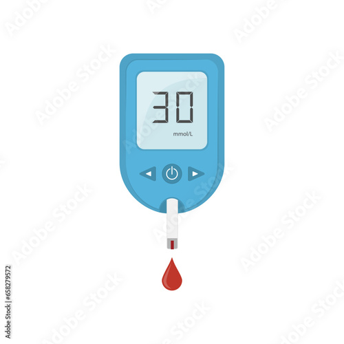 Glucometer and drop of blood. Diabetes concept.