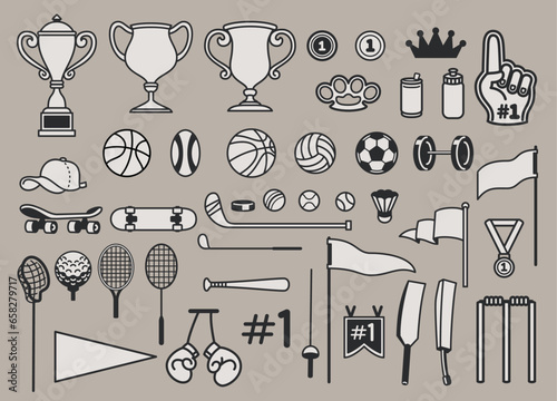 Set of Various Sport Equipment Object Collection