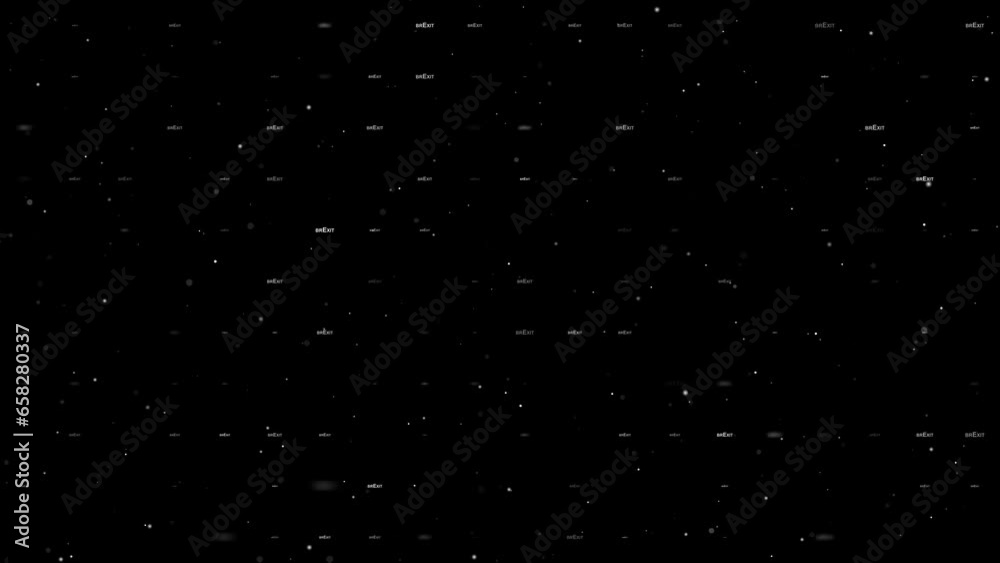 Template animation of evenly spaced brexit symbols of different sizes and opacity. Animation of transparency and size. Seamless looped 4k animation on black background with stars
