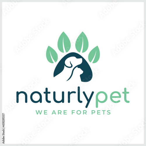 Vector logo, emblem, label design elements for pet shop, zoo shop, pets care and goods for animals. Hand drawn lettering in paw shape. Pet store signboard concept