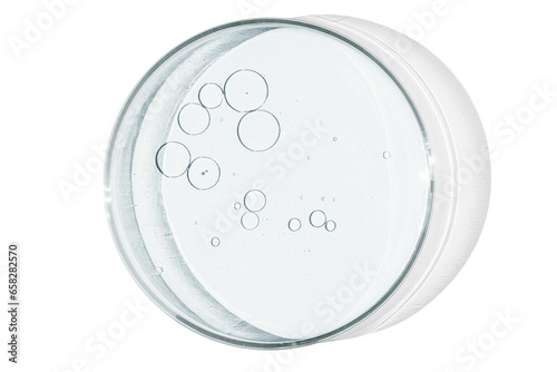 Petri dish isolated on empty background. drops, stains, bacteria and molecules in a Petri dish.