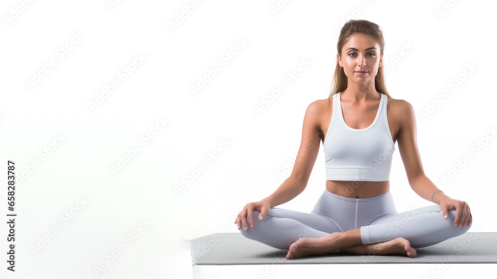 Young Woman wearing sports bra Breathing Exercise on the mat Young Woman wearing sports bra Breathing Exercise on the mat