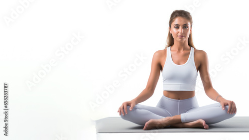 Young Woman wearing sports bra Breathing Exercise on the mat
