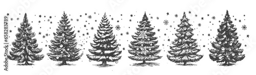 Christmas tree set hand drawn illustration 