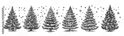 Christmas tree set hand drawn illustration	
