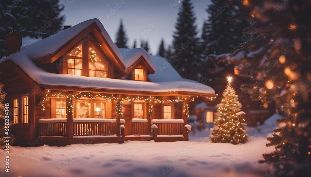 Snowy Christmas Magic: A House Amidst Winter's Embrace.
