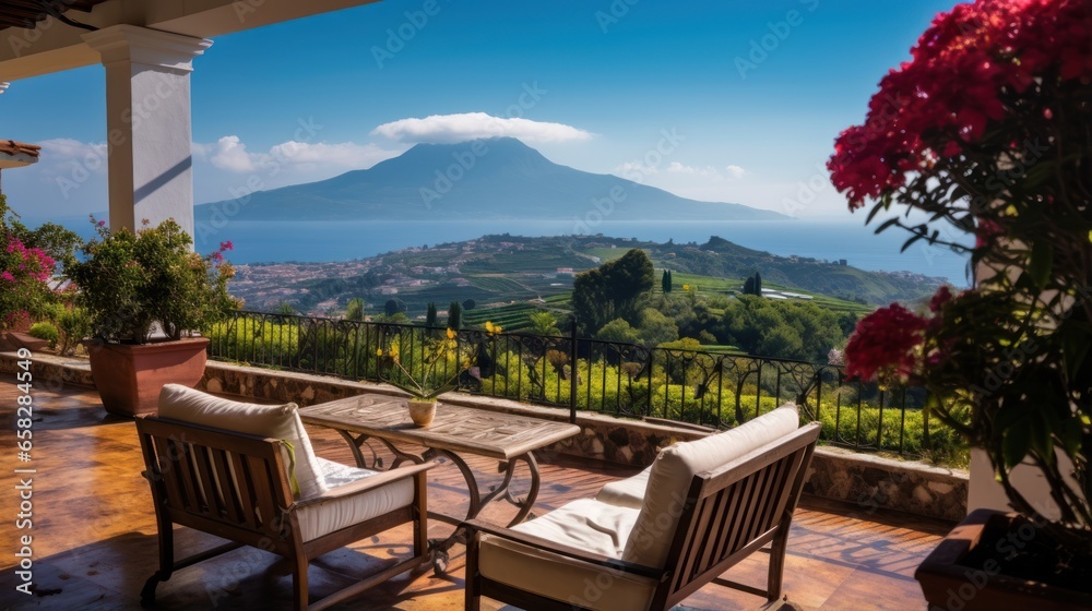 View to beautiful landscape and nature from villa terrace View to beautiful landscape and nature from villa terrace