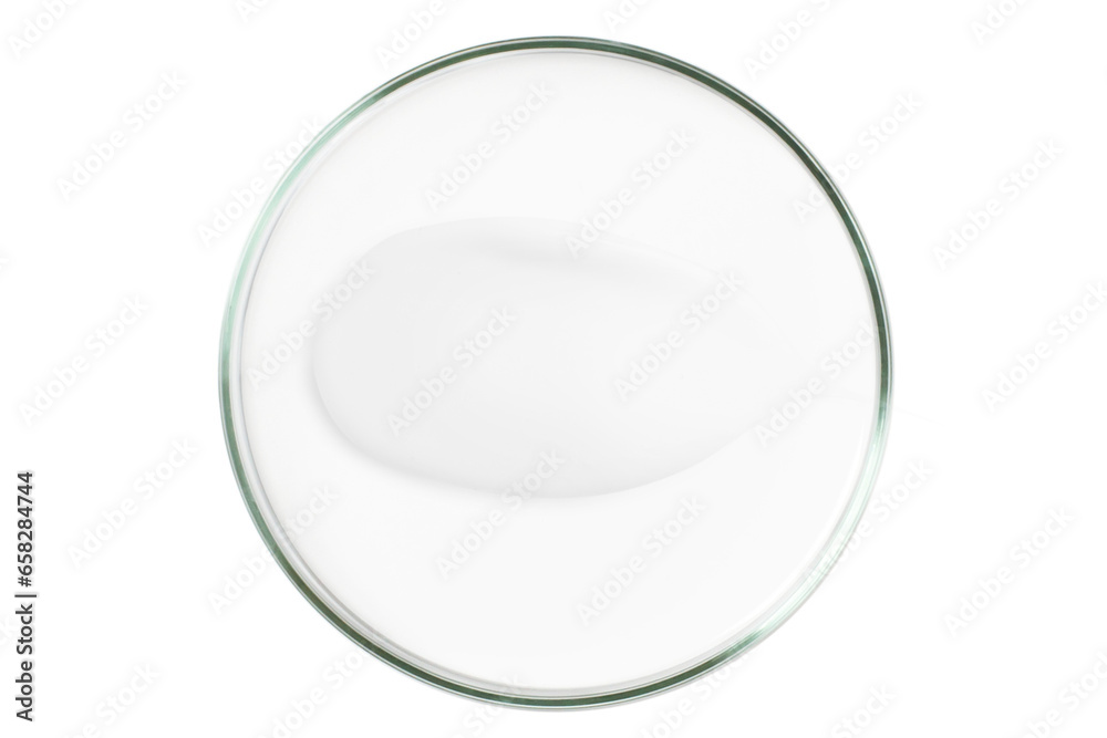 Petri dish isolated on empty background. A smear of cosmetic cream in a Petri dish. Petri dish isolated on empty background. A smear of cosmetic cream in a Petri dish.