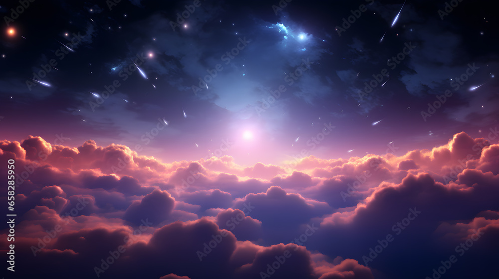 Abstract starlight and pink and purple clouds stardust, blink, background, presentation, star, concept, magazine, powerpoint, website, marketing, - obrazy, fototapety, plakaty 