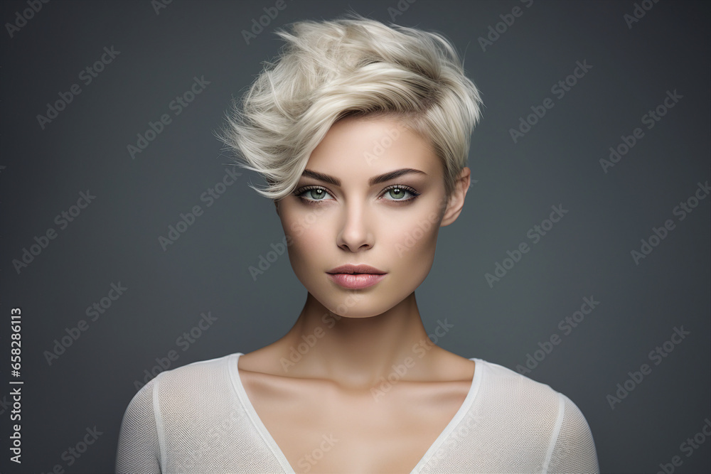 Generative AI picture of beautiful blonde woman fashion model after salon hairdresser procedure Generative AI picture of beautiful blonde woman fashion model after salon hairdresser procedure