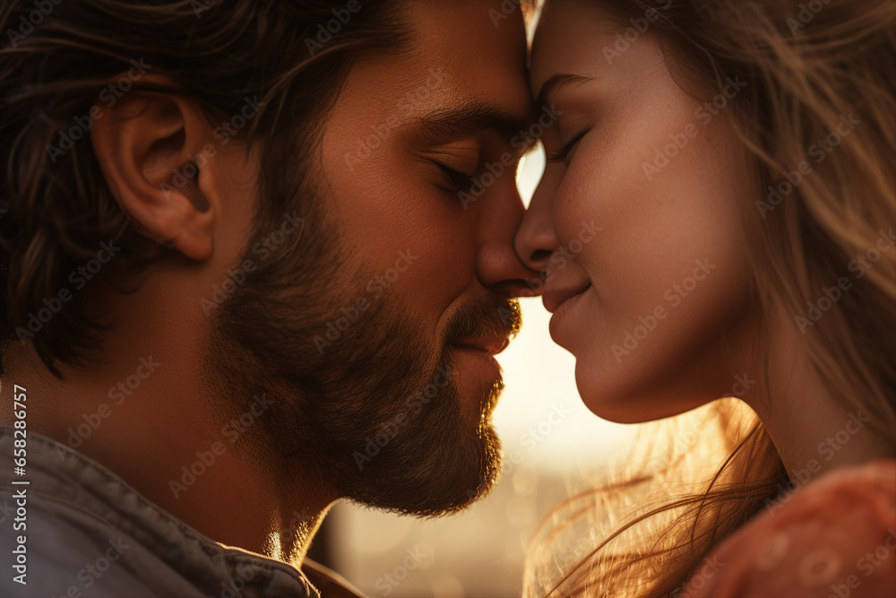 Tender young couple kissing gentle romance moment Generative AI illustration Tender young couple kissing gentle romance moment Generative AI illustration