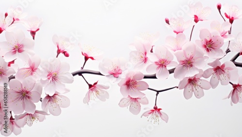 Beautiful cherry blossoms elegantly spread, their soft pink petals contrasting vividly against a pristine white background. The isolation enhances the blooms' delicate beauty, epitomizing spring time © StockWorld