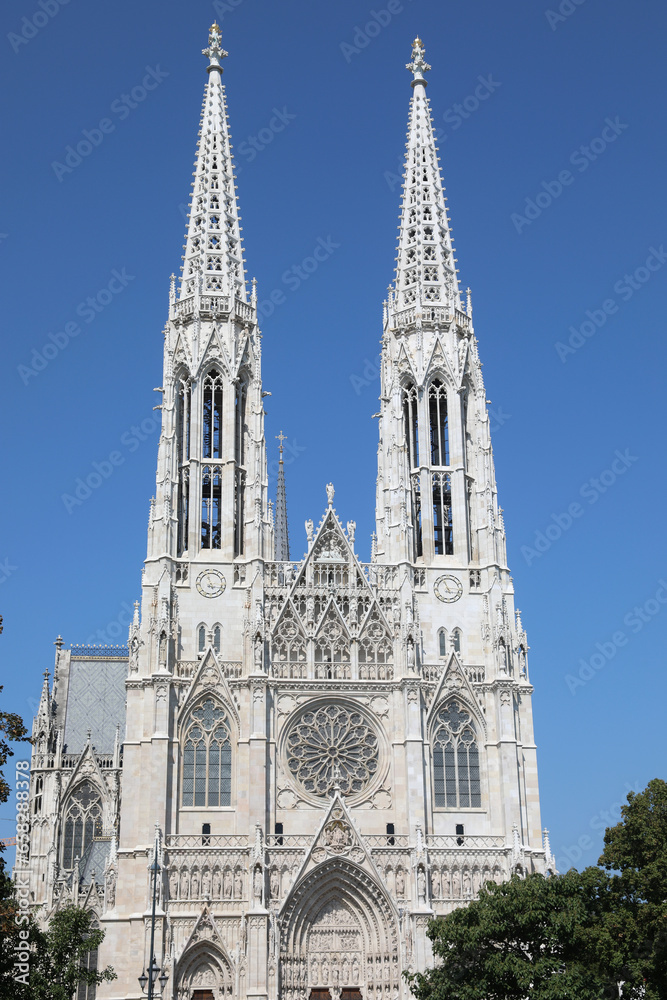 Vienna Austria and the votive church with two high bell towers called votivkirche in Austrian language