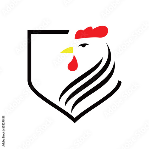 rooster head logo design. chicken character, sign and symbol.