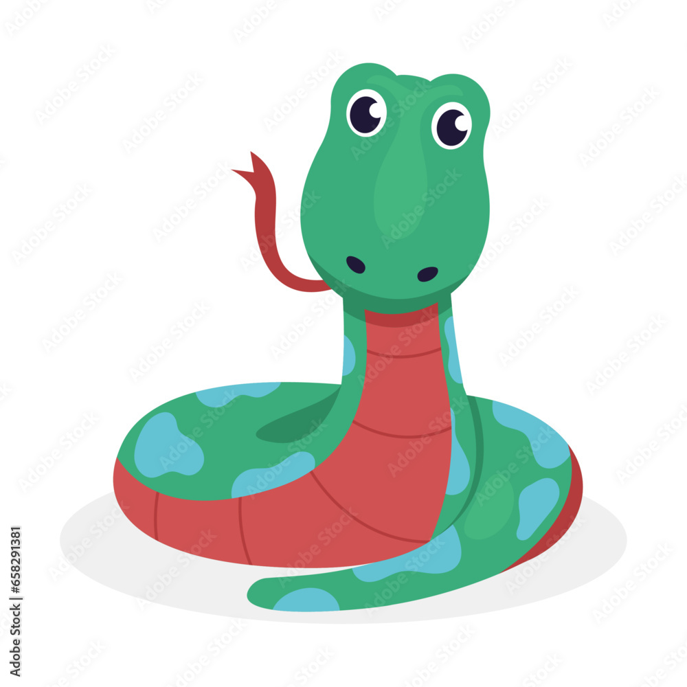 Fototapeta premium Funny cartoon snake with tongue. Vector graphic.