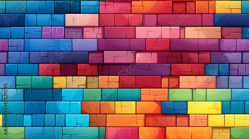 abstract colorful background  Gaming wall bricks  cartoon style  multi color. - Seamless tile. Endless and repeat print.