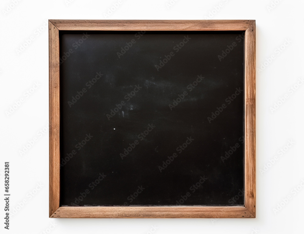 Rubbed out dirty chalkboard. Realistic blackboard in wood frame. Empty chalkboard for restaurant menu or school class.