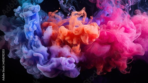 Colorful smoke on a black background, generated by AI
